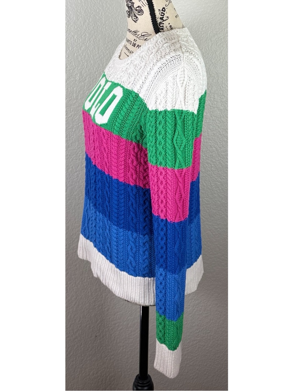Polo Ralph Lauren Y2K Multicolor Striped Cable-Knit Pullover Sweater Small - Picture 2 of 14